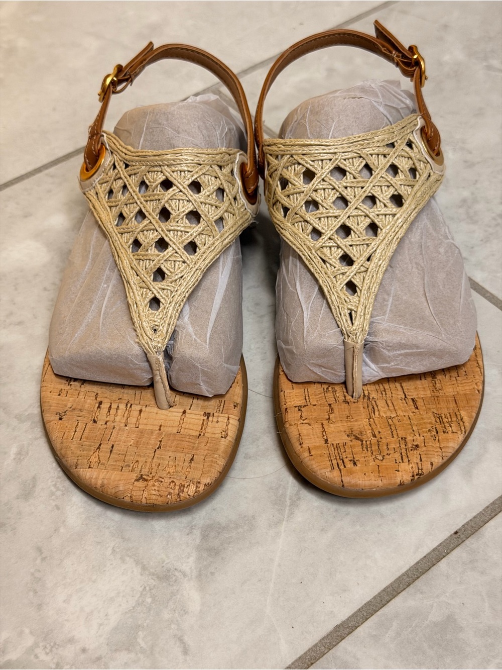 AEROSOLES Woven Thong Sandals in Natural and Tan